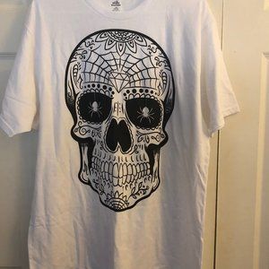 Halloween Sugar Skull White Graphic T-Shirt-Men's size L